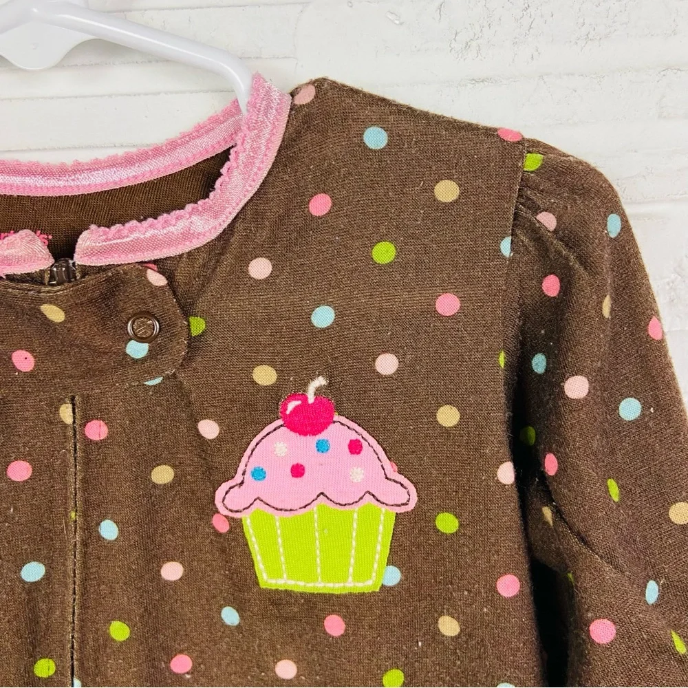 Carters Brown Polka Dot Kids One Piece footie pj with Cupcake Design size 18 M